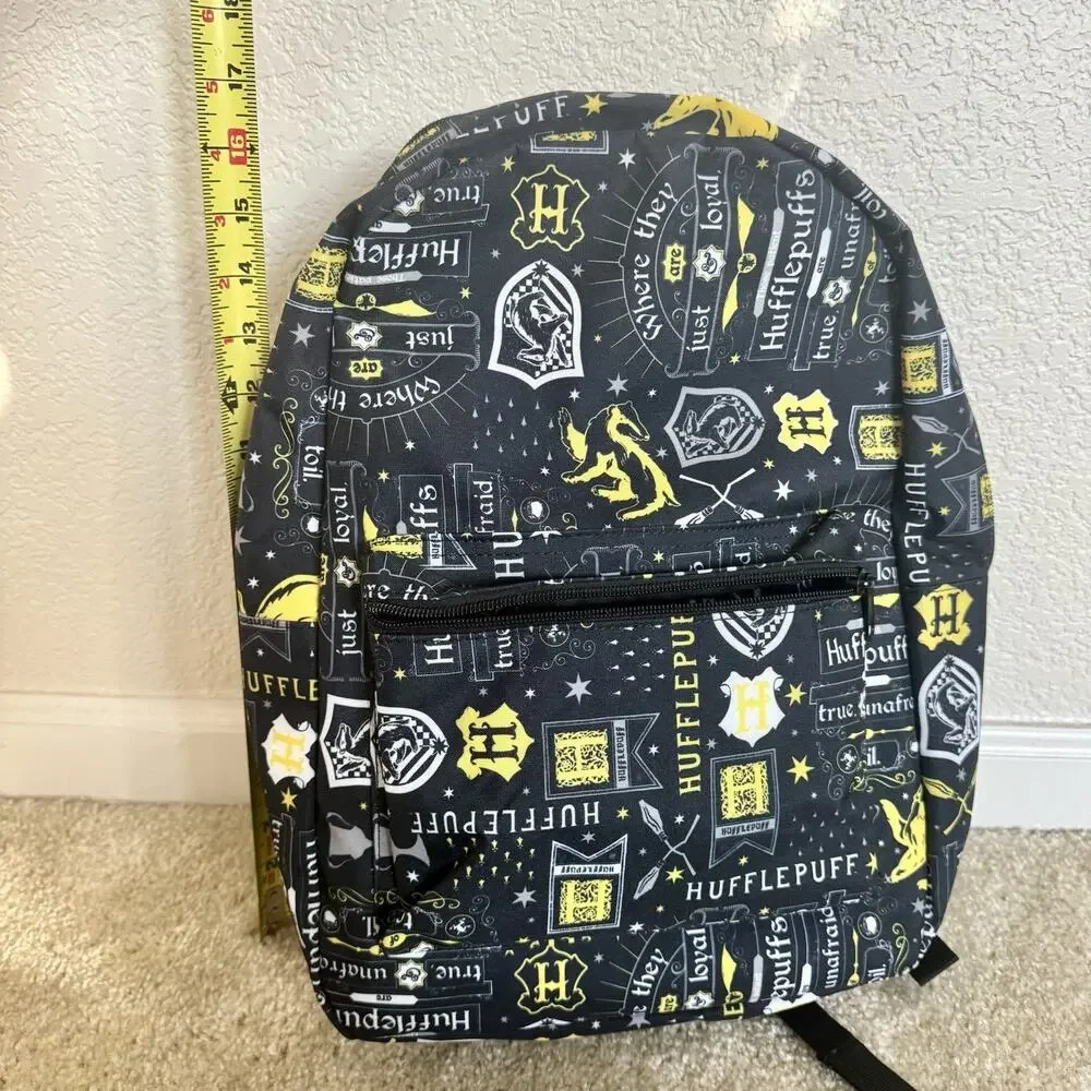 Harry Potter Hufflepuff Backpack Black Yellow Hogwarts House Laptop Bag NWOT